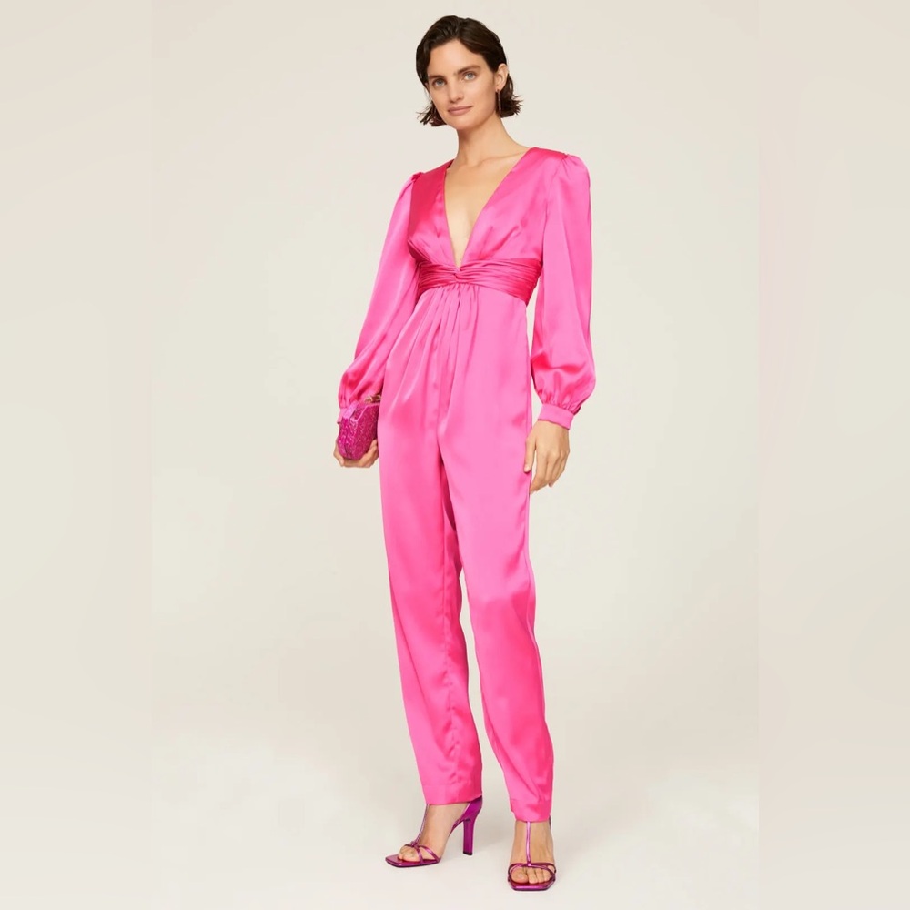 Ieena Mac Duggal satin twist pink jumpsuit - Picture 1 of 16